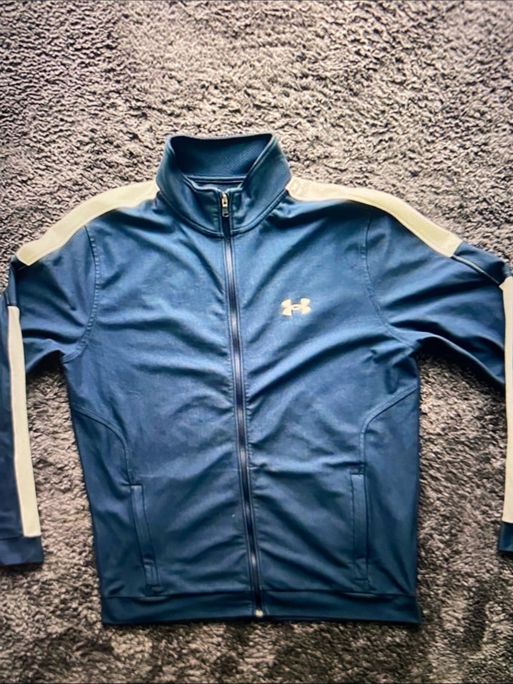 Under Armour Men’s Navy Track Jacket with Cream Shoulder Stripes